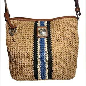 Brighton Posie Raffia Crossbody Bucket Bag, EUC.